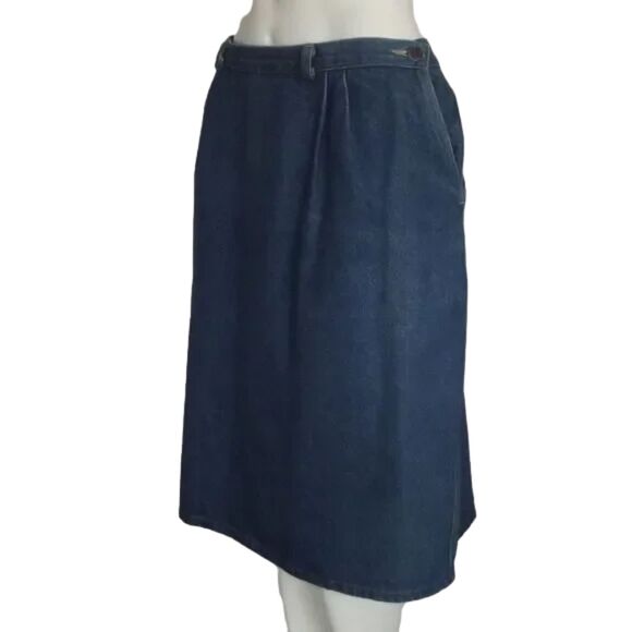 Vintage Denim Skirt, 41" Waist, Butttoned Vent, Pockets, Blue, Knee length - Picture 3 of 15